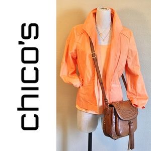 Chico’s Ruched Sleeve Jacket Sz1 in Soft Tangerine